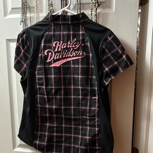 Harley-Davidson Black and Pink Plaid Shirt